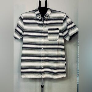 Vans Button Up Shirt Men’s Short Sleeve Black Gray Stripe Cotton‎ Casual